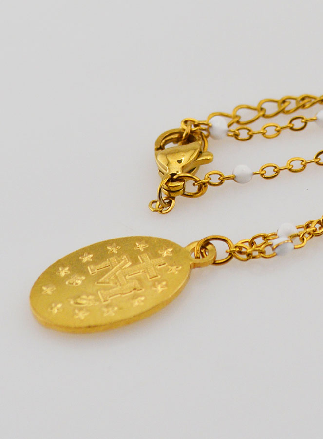 Collier Perlé Médaille Miraculeuse - Blanc (pic 4)
