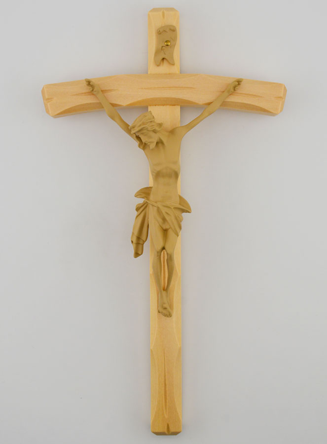 Crucifix en Tilleul Naturel Cintré - 22cm (pic 1)