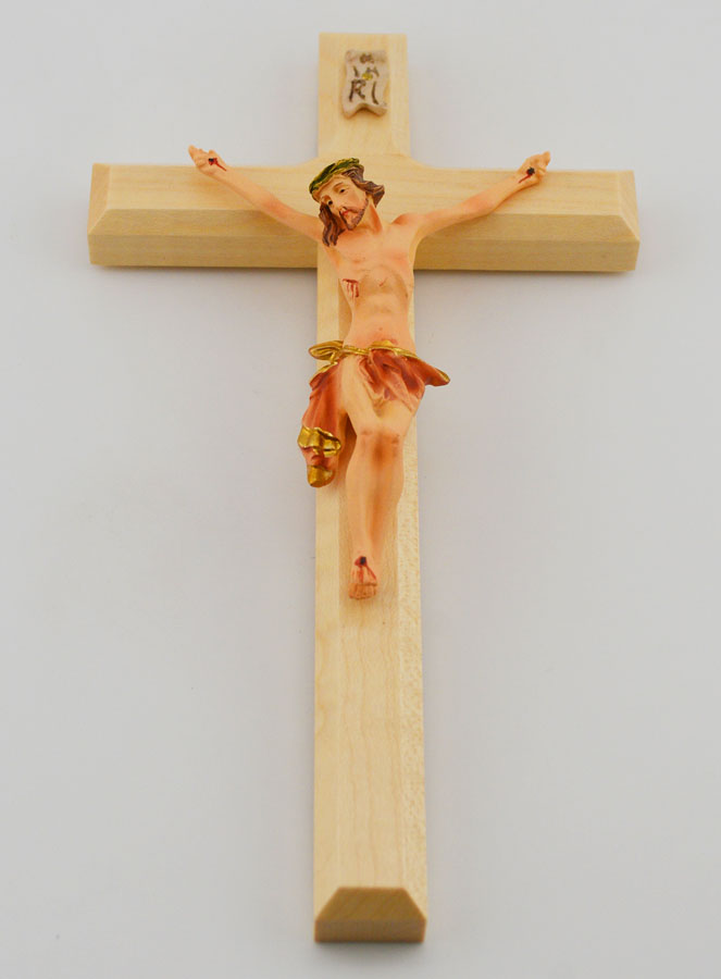 Crucifix en Tilleul & Christ au Linge Rouge - 18 cm (pic 2)