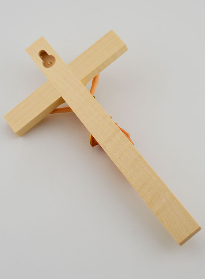 Crucifix en Tilleul & Christ au Linge Rouge - 18 cm (pic 4)