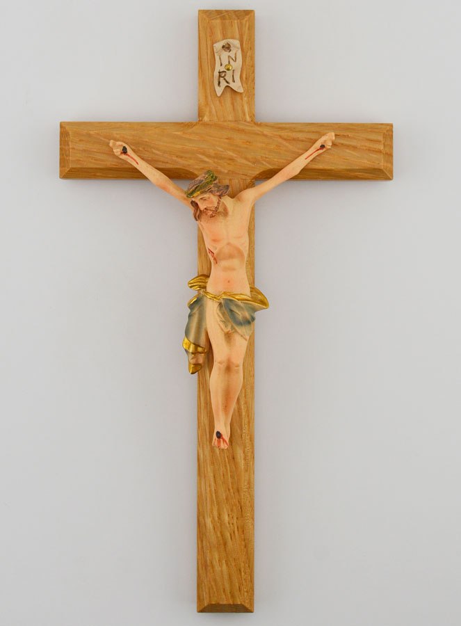 Crucifix en Tilleul & Christ au Linge Bleu - 18 cm (pic 1)