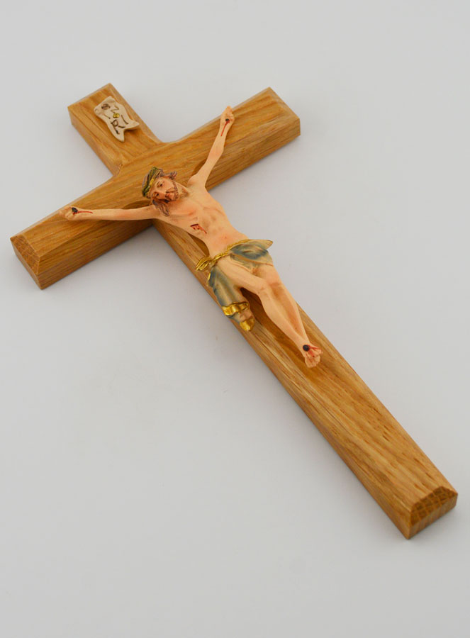 Crucifix en Tilleul & Christ au Linge Bleu - 18 cm (pic 3)