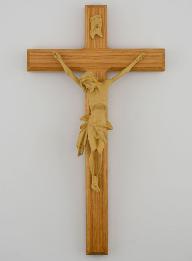 Crucifix en Chêne Naturel & Christ - 22cm (pic 1)
