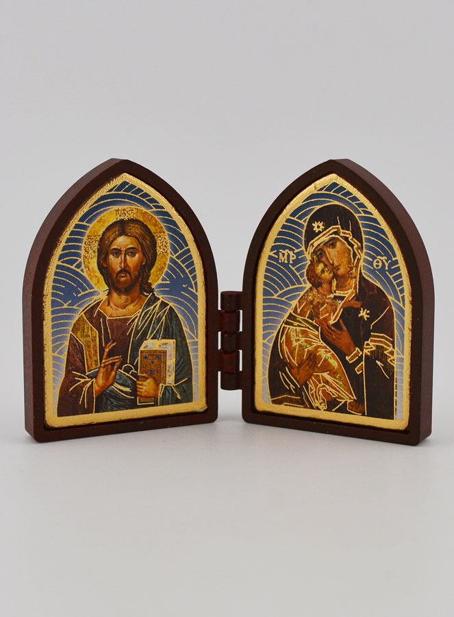 Icône Diptyque Mini - Christ Pantocrator & Vierge de Vladimir (pic 1)
