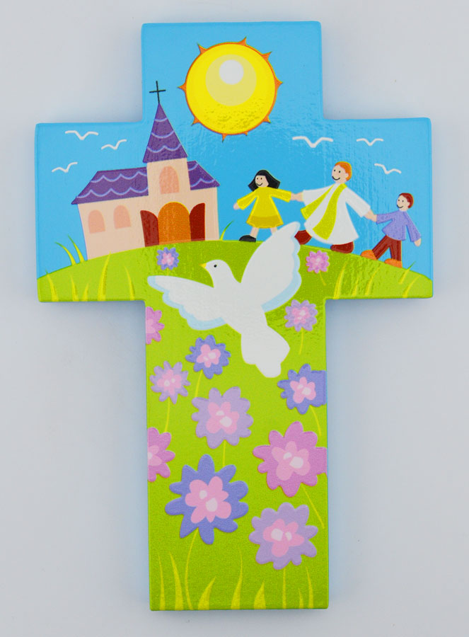 Croix Enfant en Bois - Prêtre & Colombe (pic 1)