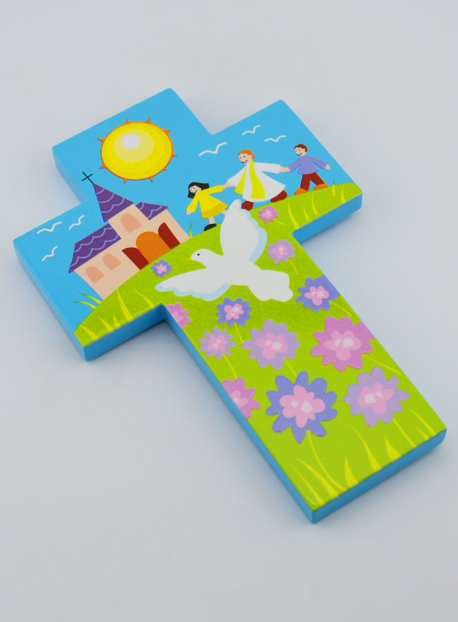 Croix Enfant en Bois - Prêtre & Colombe (pic 3)