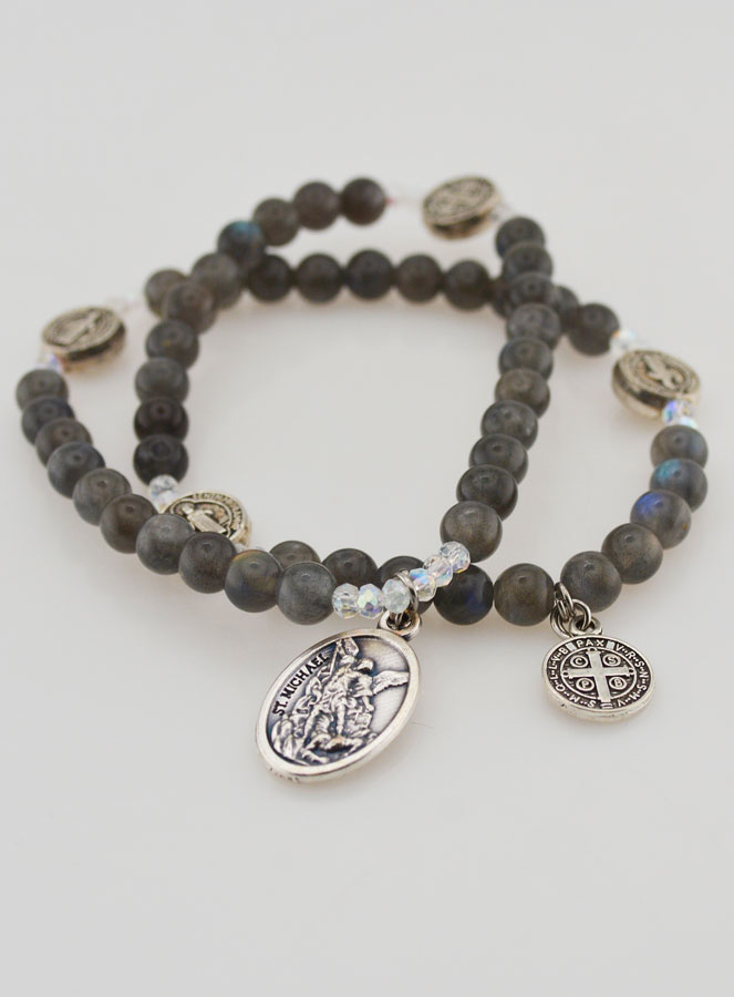 Chapelet Pierre Naturelle - Labradorite, St Benoît & St Michel (pic 2)