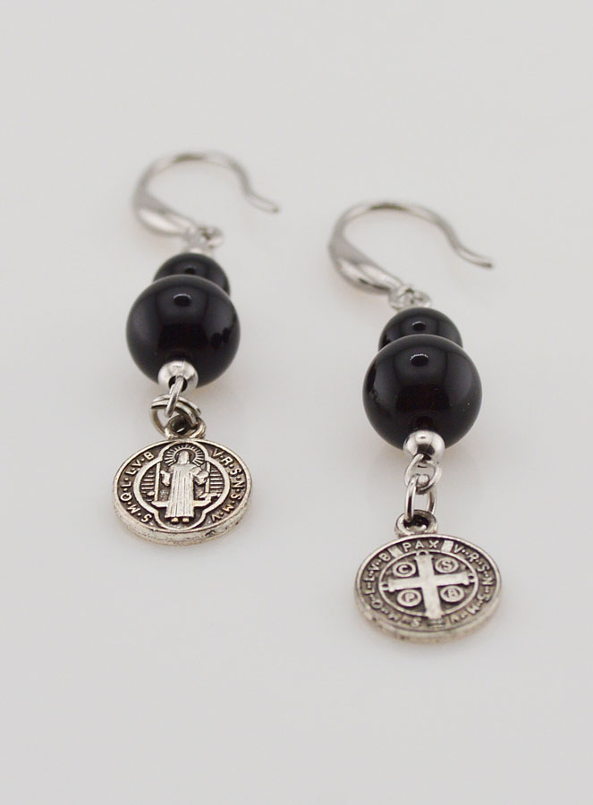 Boucles d'Oreilles de Protection - St Benoît & Obsidienne (pic 2)