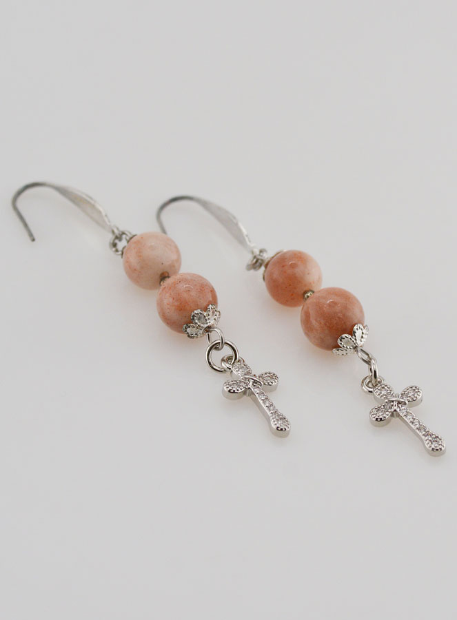Boucles d'Oreilles - Pierre de Soleil & Croix (pic 3)