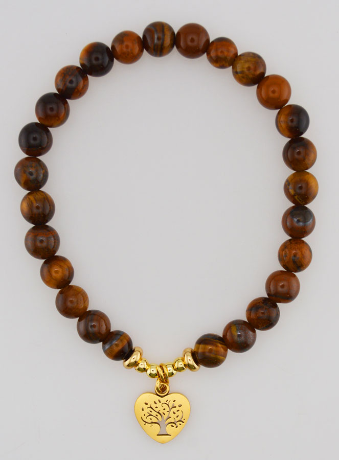 Bracelet Pierre Naturelle - Oeil de Tigre & Arbre de vie (pic 1)