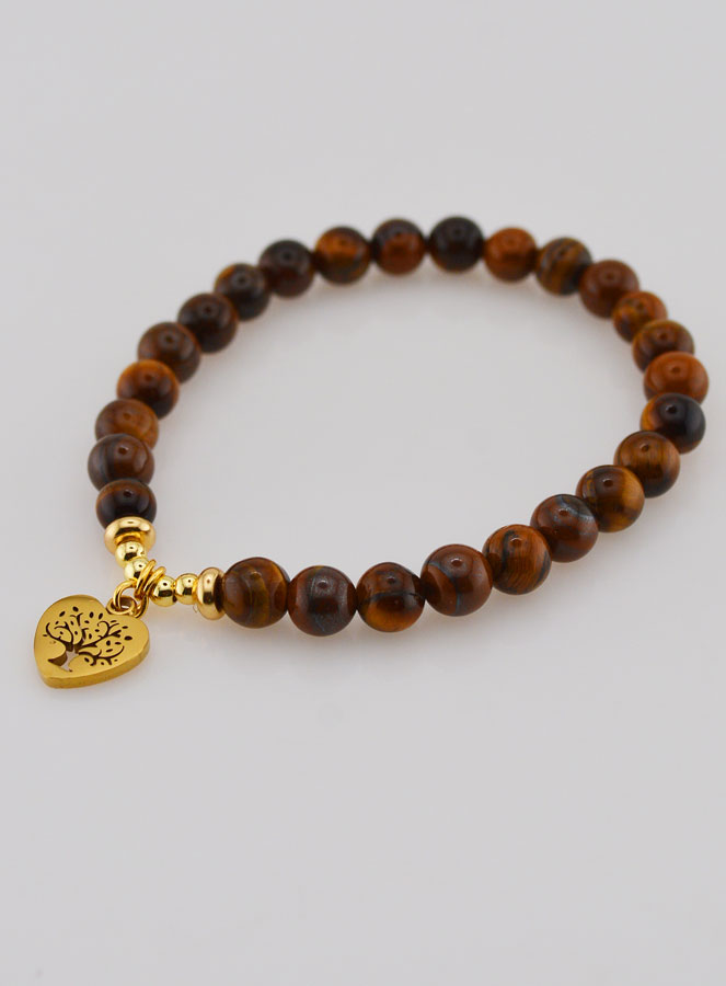 Bracelet Pierre Naturelle - Oeil de Tigre & Arbre de vie (pic 3)