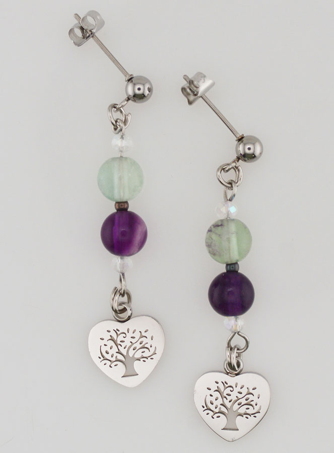Boucles d'Oreilles - Fluorite & Arbre de vie (pic 1)