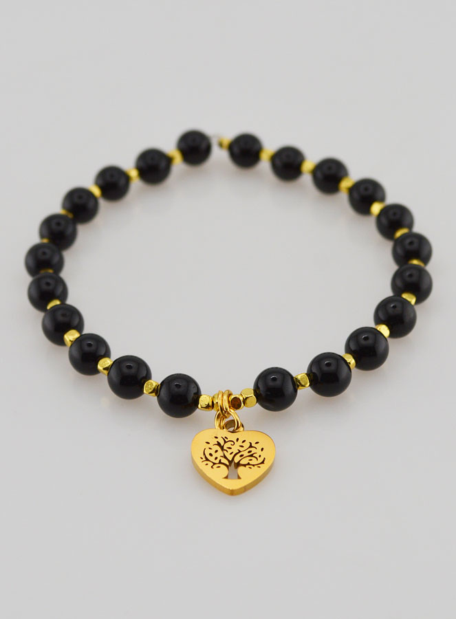 Bracelet Pierre Naturelle - Tourmaline & Arbre de vie (pic 2)