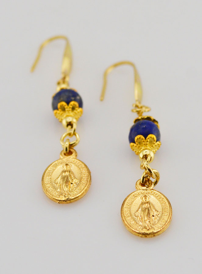 Médaille Miraculeuse - Boucles d'Oreilles Lapis Lazuli (pic 2)