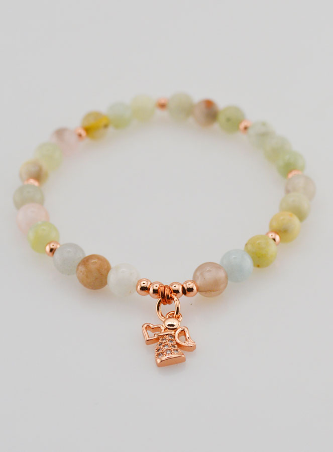 Bracelet Pierre Naturelle - Morganite & Ange Gardien (pic 2)