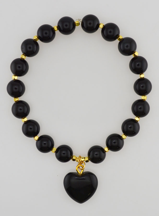Bracelet Pierre Naturelle Coeur - Obsidienne (pic 1)