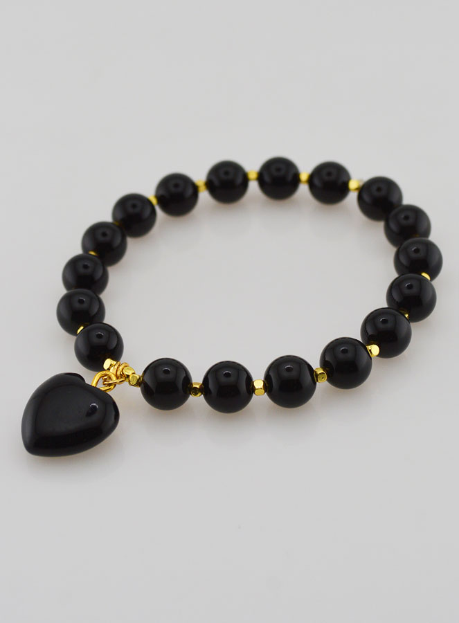 Bracelet Pierre Naturelle Coeur - Obsidienne (pic 3)