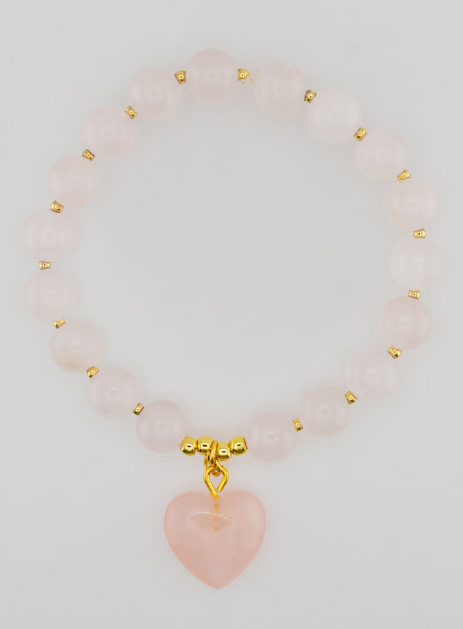 Bracelet Pierre Naturelle Coeur - Quartz Rose (pic 1)