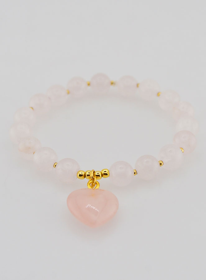 Bracelet Pierre Naturelle Coeur - Quartz Rose (pic 2)