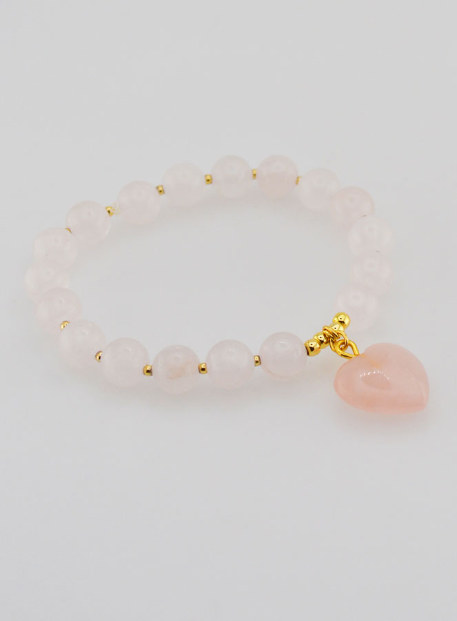 Bracelet Pierre Naturelle Coeur - Quartz Rose (pic 4)