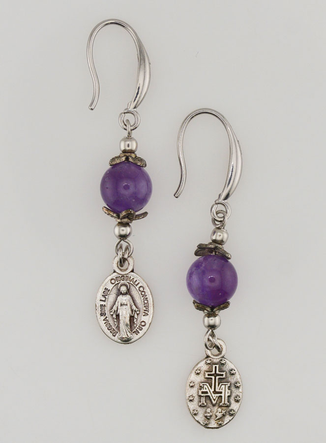 Médaille Miraculeuse - Boucles d'Oreilles Améthyste (pic 1)