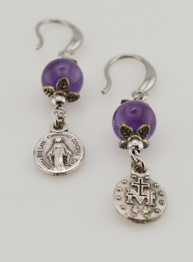 Médaille Miraculeuse - Boucles d'Oreilles Améthyste (pic 2)