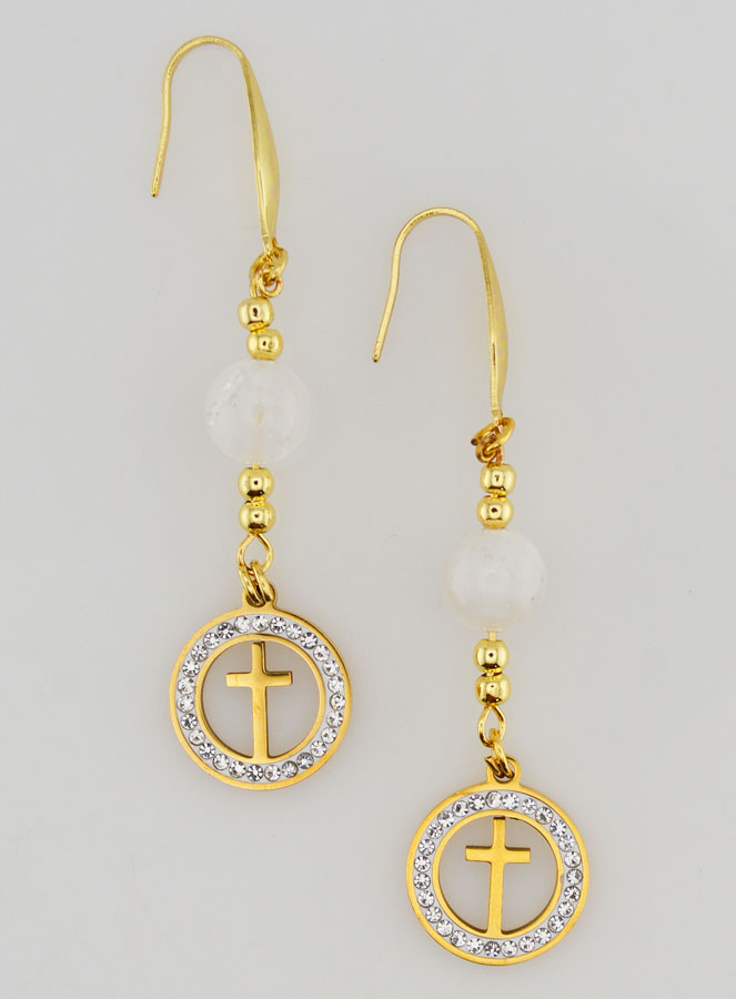 Boucles d'Oreilles - Pierre de Lune & Croix (pic 1)