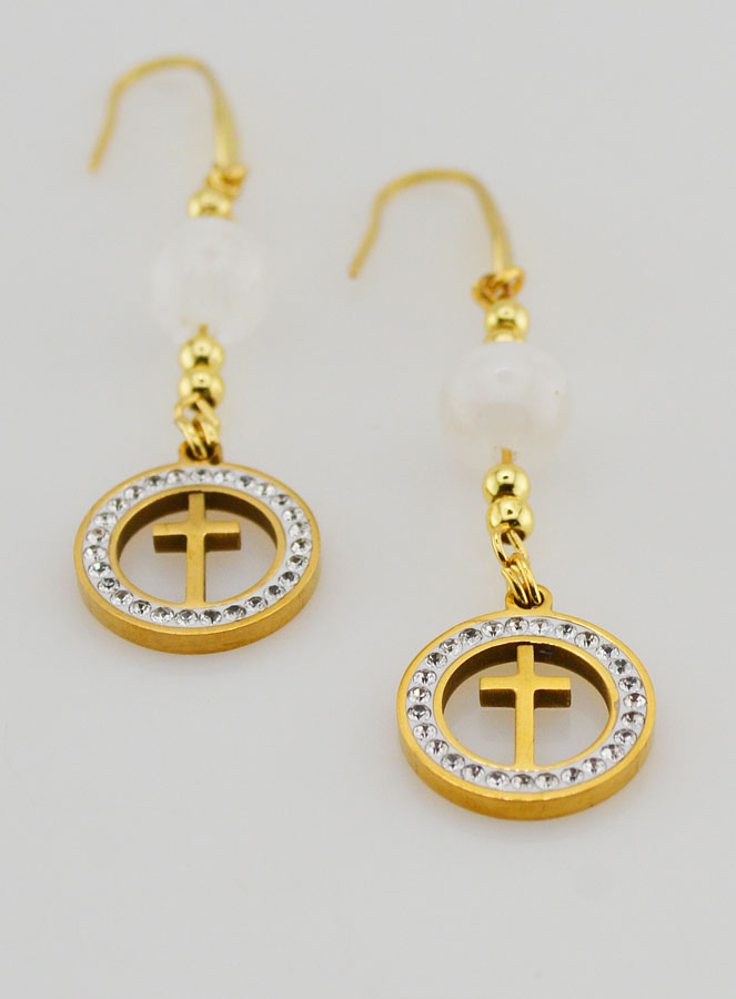 Boucles d'Oreilles - Pierre de Lune & Croix (pic 2)