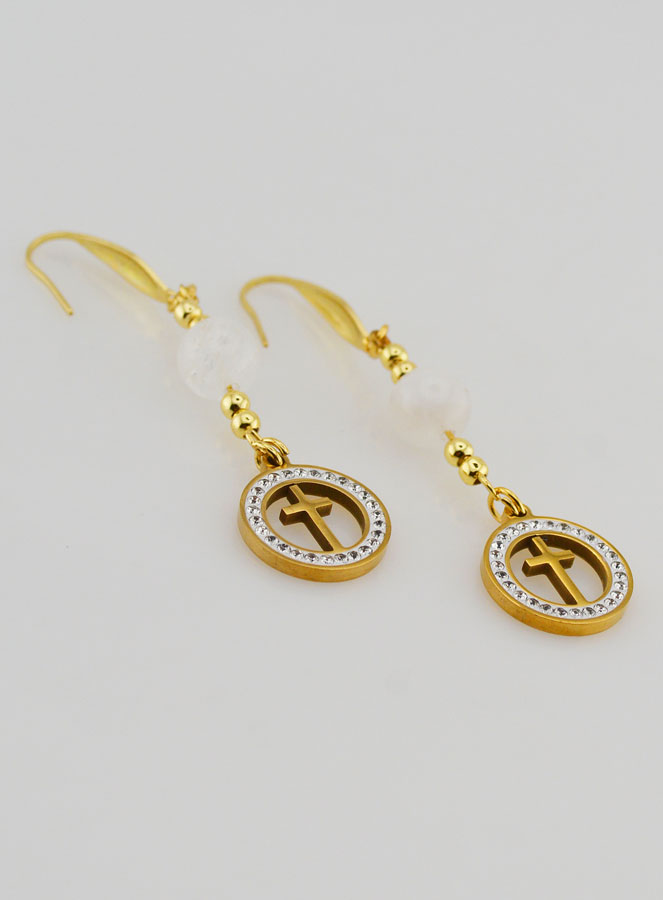 Boucles d'Oreilles - Pierre de Lune & Croix (pic 3)