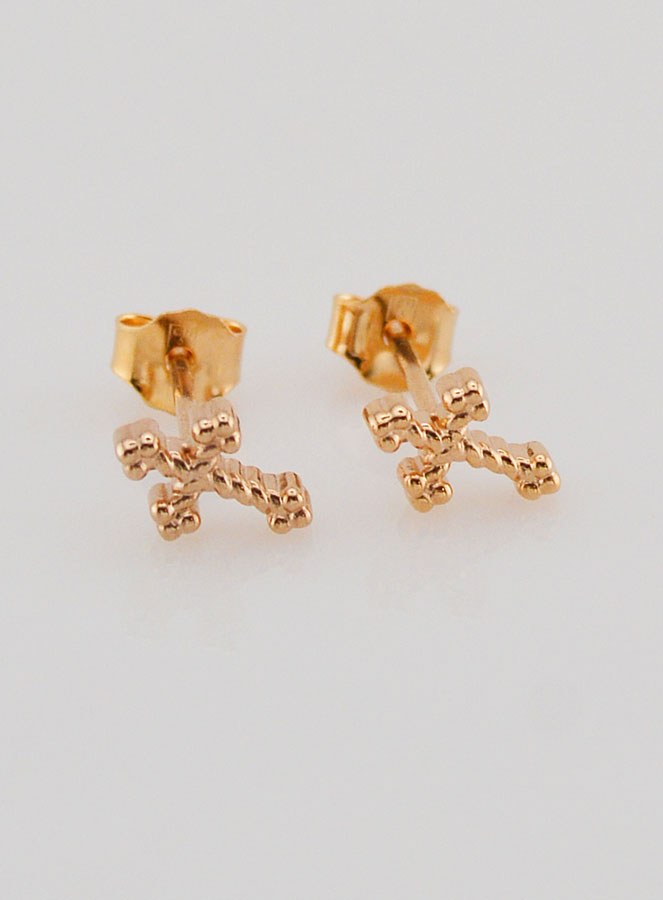 Boucles d'Oreilles Croix Plaqué Or (pic 1)