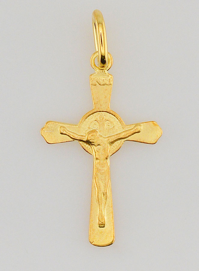 Pendentif Croix de Saint Benoit Plaqué Or - 22mm (pic 1)