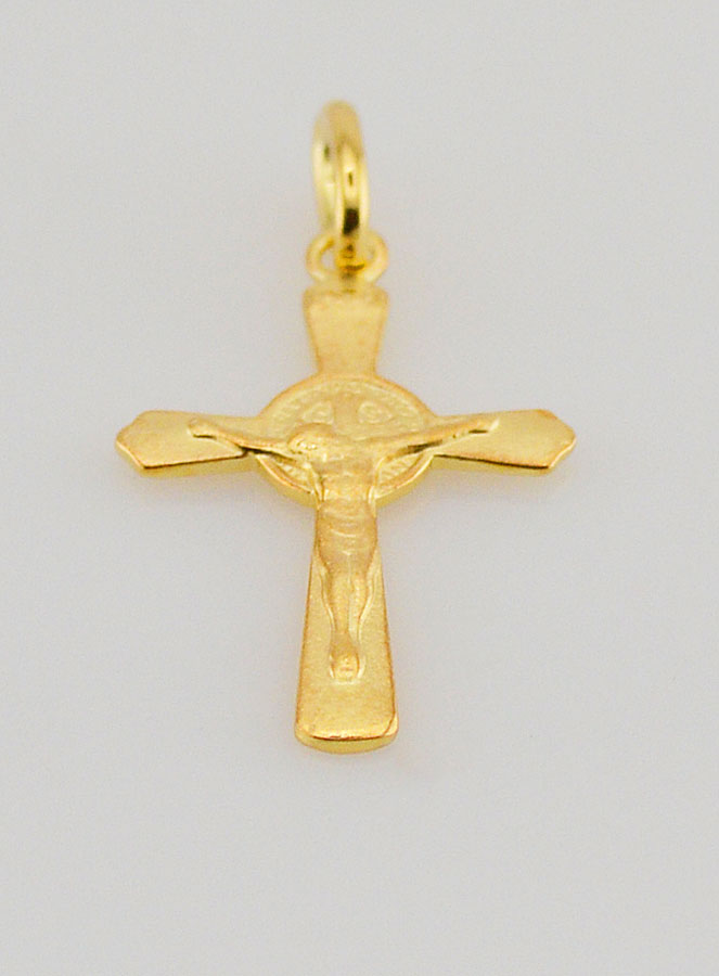 Pendentif Croix de Saint Benoit Plaqué Or - 22mm (pic 2)