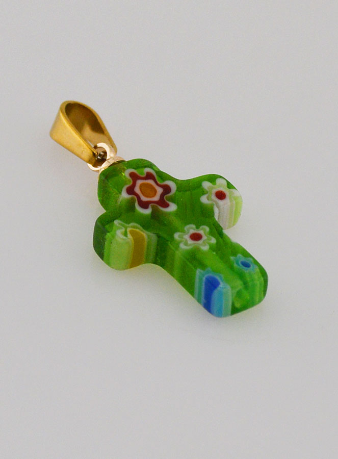 Pendentif Croix en Verre Artisanale - Vert (pic 3)