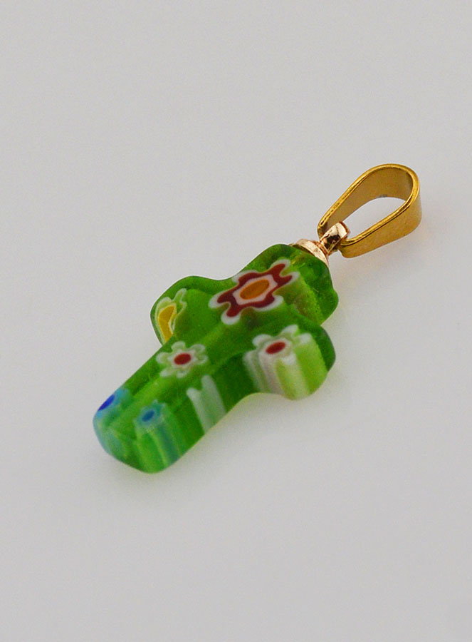 Pendentif Croix en Verre Artisanale - Vert (pic 4)