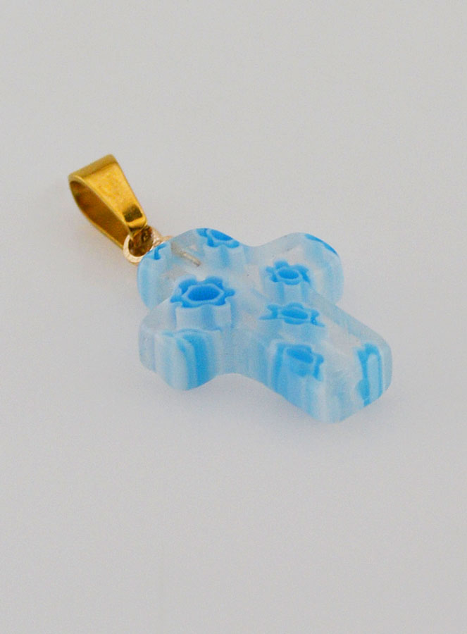 Pendentif Croix en Verre Artisanale - Blanc & Bleu (pic 3)