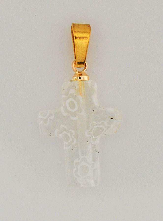 Pendentif Croix en Verre Artisanal - Blanc (pic 1)