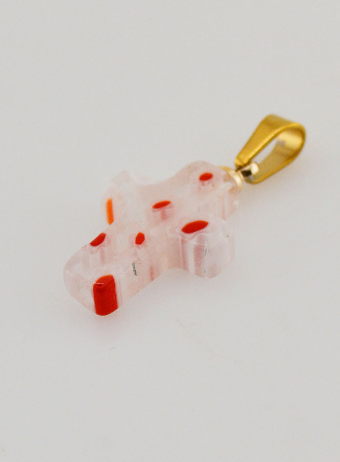 Pendentif Croix en Verre Artisanal - Fleurs Rouges (pic 4)