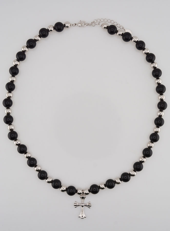 Collier Religieux Agate Noire & Croix (pic 1)