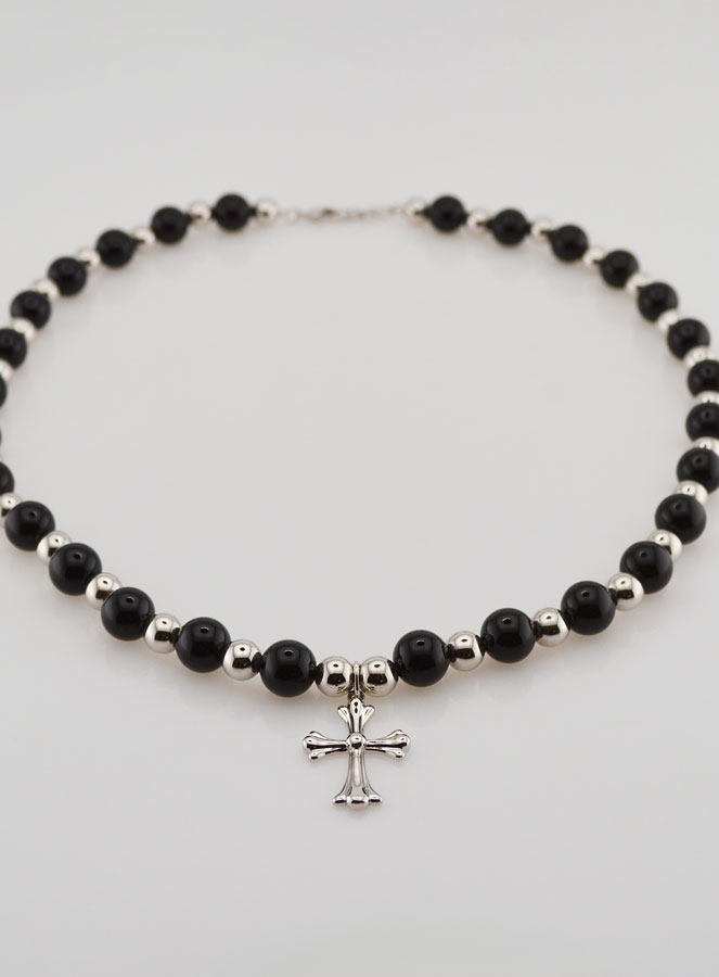 Collier Religieux Agate Noire & Croix (pic 2)