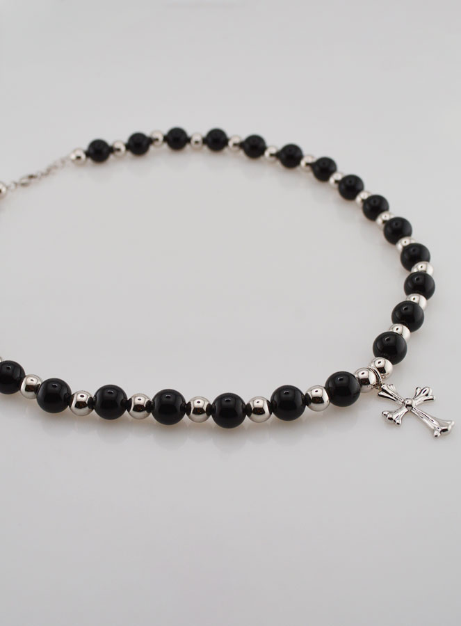 Collier Religieux Agate Noire & Croix (pic 3)