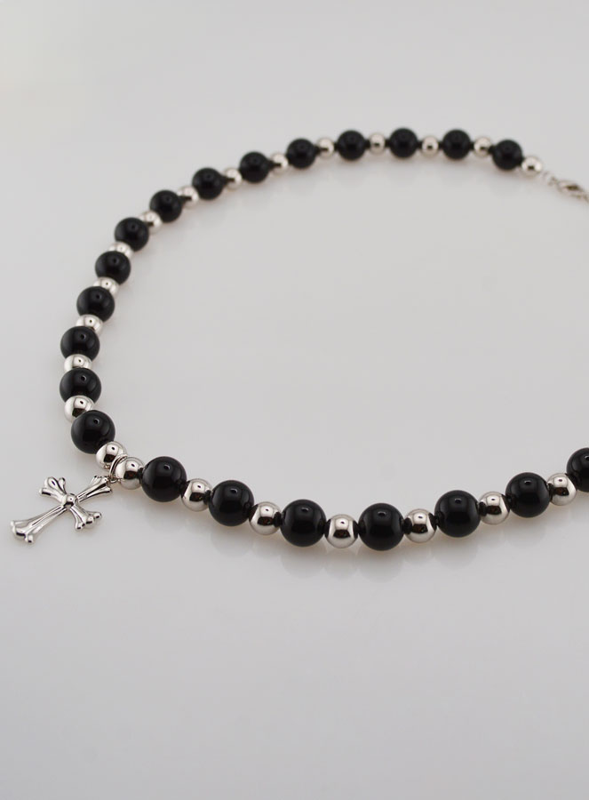 Collier Religieux Agate Noire & Croix (pic 4)