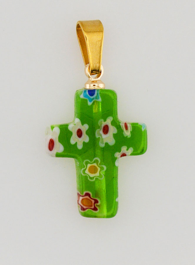 Pendentif Croix en Verre Artisanal - Bleu (pic 1)