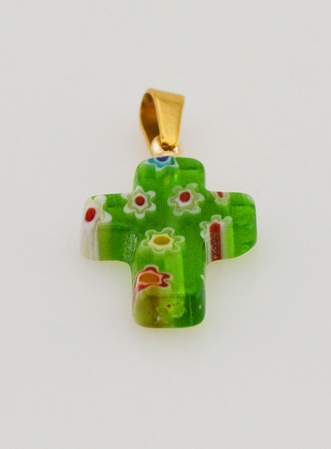 Pendentif Croix en Verre Artisanal - Bleu (pic 2)