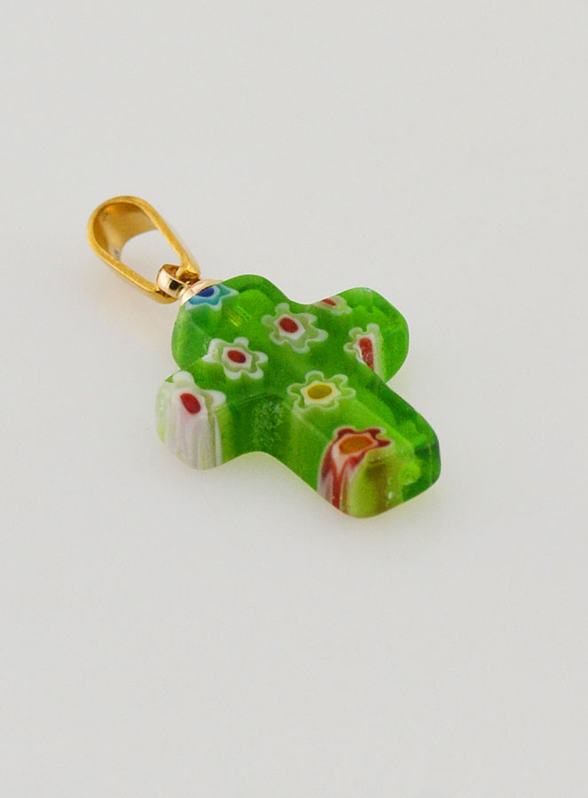 Pendentif Croix en Verre Artisanal - Bleu (pic 3)
