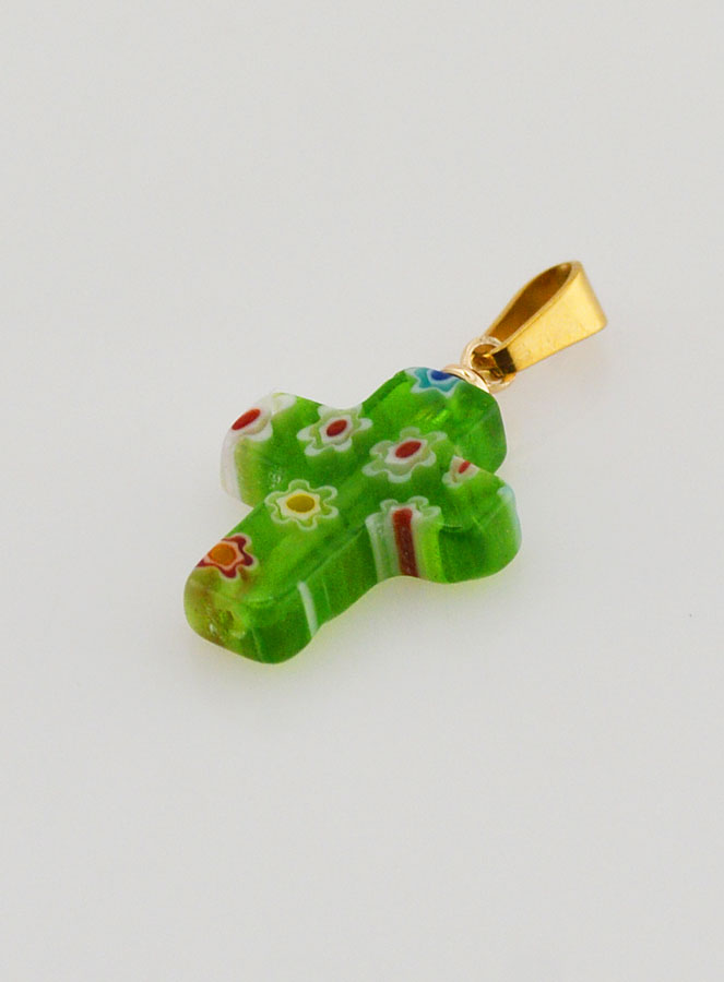 Pendentif Croix en Verre Artisanal - Bleu (pic 4)