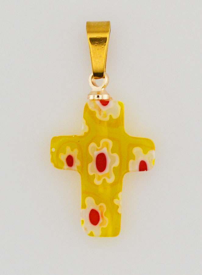 Pendentif Croix en Verre Artisanal - Jaune (pic 1)