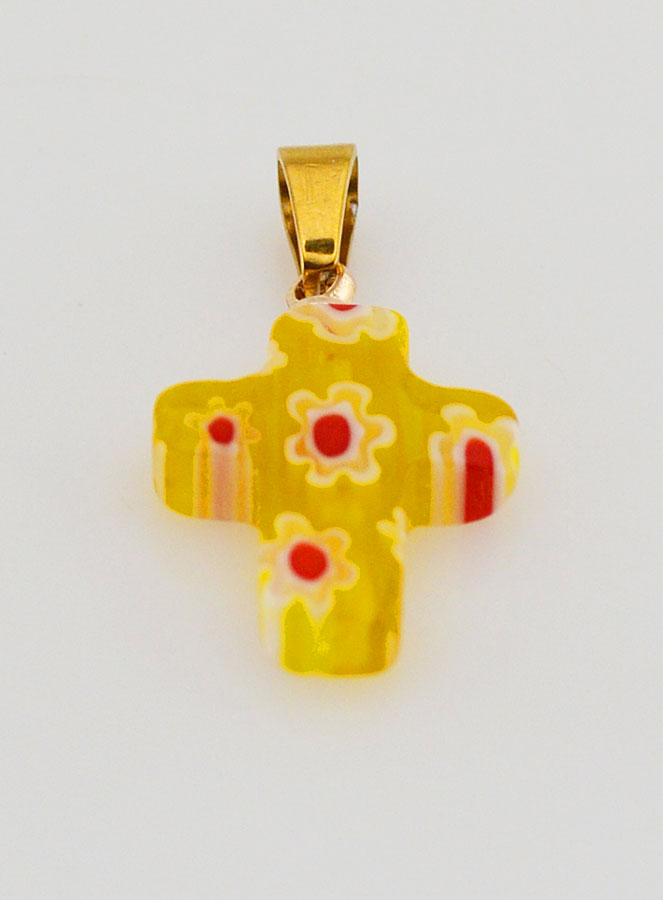 Pendentif Croix en Verre Artisanal - Jaune (pic 2)