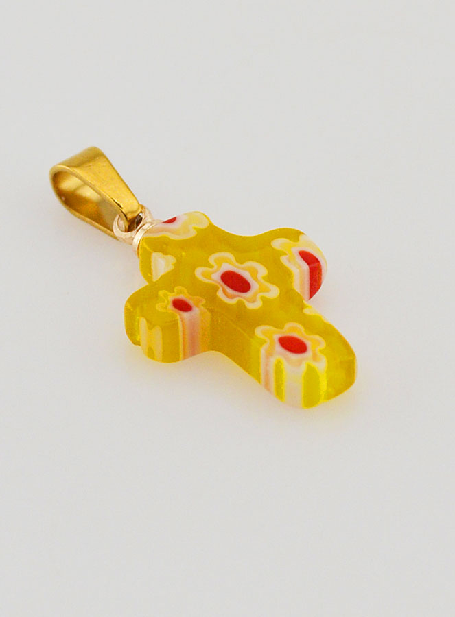 Pendentif Croix en Verre Artisanal - Jaune (pic 3)