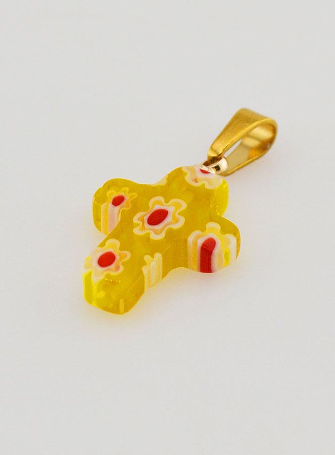 Pendentif Croix en Verre Artisanal - Jaune (pic 4)