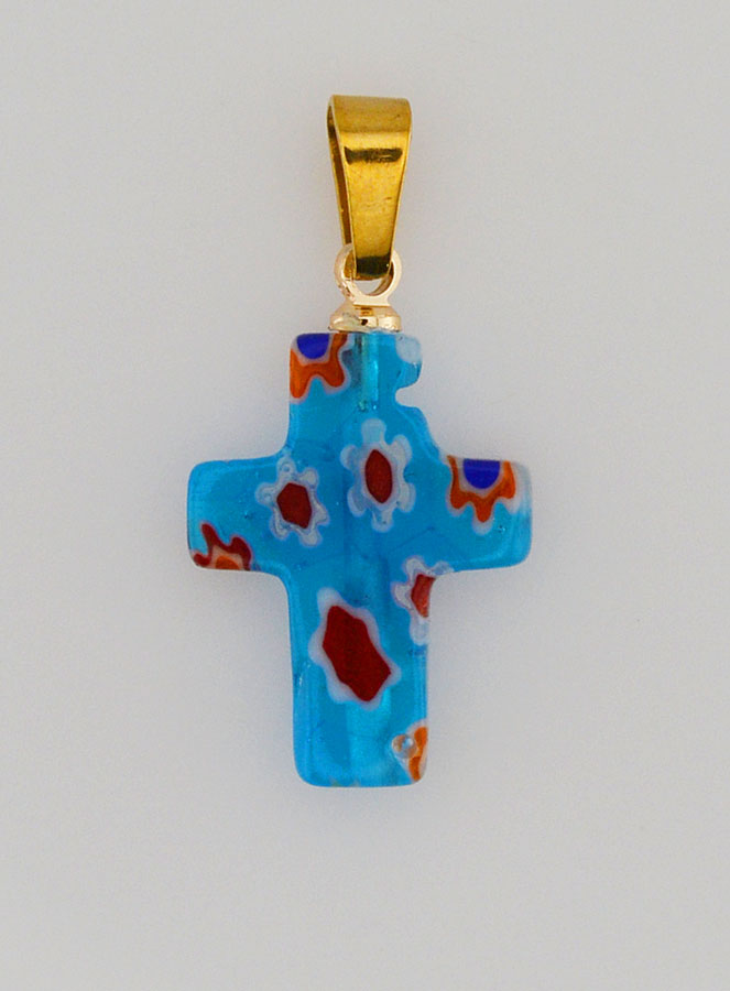 Pendentif Croix en Verre Artisanal - Bleu Turquoise (pic 1)